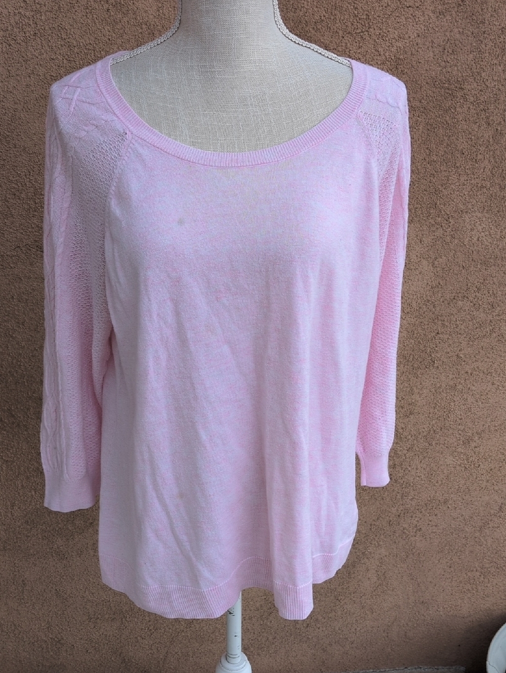 Sonoma Cable Knit Scoopneck Boxy Fit Slouchy Y2K Grandmacore Sweater Baby Pink